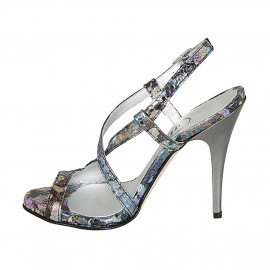 Woman's sandal in multicolored printed laminated leather heel 11 - Available sizes:  42 2