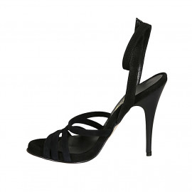 Woman's sandal with anklestrap in black suede heel 11 - Available sizes:  42 2