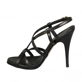Woman's sandal in black leather with crossed strap heel 11 - Available sizes:  42 2