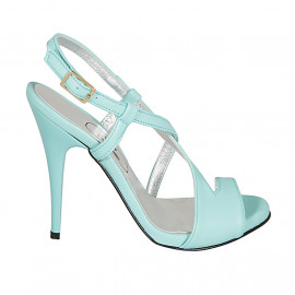 Sandalia para mujer en piel verde menta con cinturon cruzado tacon 11 - Tallas disponibles:  42, 43