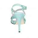 Sandalo in pelle verde acqua con cinturino incrociato tacco 11 - Misure disponibili: 42, 43