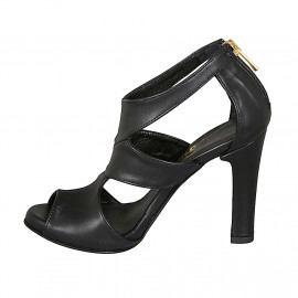 Chaussure ouverte pour femmes avec fermeture eclair et plateau en cuir noir talon 10 - Pointures disponibles:  42 2