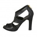 Chaussure ouverte pour femmes avec fermeture eclair et plateau en cuir noir talon 10 - Pointures disponibles:  42