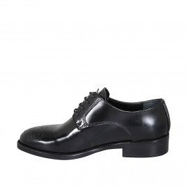 Chaussure derby à lacets pour femmes en cuir brossé noir talon 3 - Pointures disponibles:  44 2
