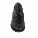 Woman's laced derby shoe in black brush-off leather with Brogue pattern heel 3 - Available sizes:  44
