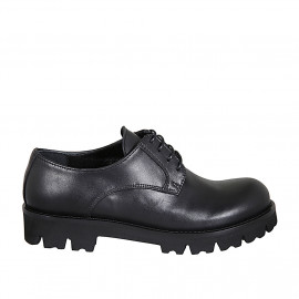Chaussure à lacets derby pour femmes en cuir noir talon 3 - Pointures disponibles:  32, 44
