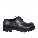 Zapato con cordones derby para mujer en piel negra tacon 3 - Tallas disponibles:  32, 44