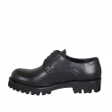 Zapato con cordones derby para mujer en piel negra tacon 3 - Tallas disponibles:  32, 44
