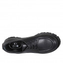 Chaussure derby à lacets pour femmes en cuir noir talon 3 - Pointures disponibles:  32
