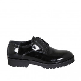 Zapato derby con cordones en charol negro para mujer tacon 3 - Tallas disponibles:  44, 45
