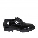 Zapato derby con cordones en charol negro para mujer tacon 3 - Tallas disponibles:  44, 45