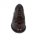 Woman's derby laced shoe in maroon brush-off leather with Brogue wingtip heel 3 - Available sizes:  45