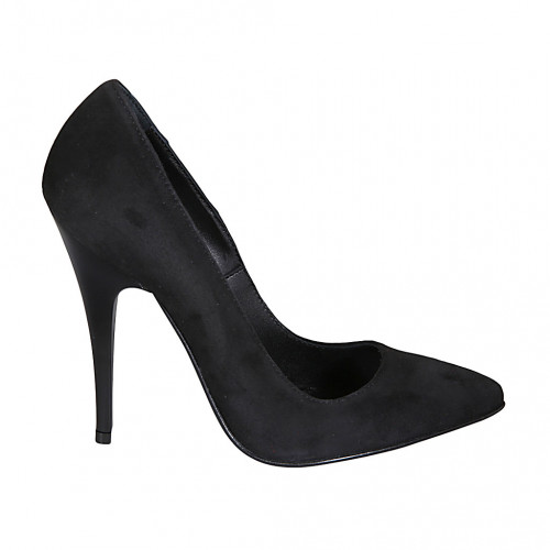 Zapato de salon puntiagudo en gamuza de color negro para mujer tacon 11 - Tallas disponibles:  31, 32