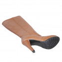Bottes pour femmes avec plateforme et fermeture éclair en cuir cognac talon 11 - Pointures disponibles:  31