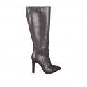 Woman's pointy boot with zipper in dark brown leather heel 10 - Available sizes:  32