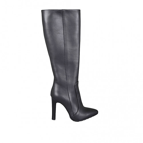 Bottes à bout pointu pour femmes avec fermeture éclair en cuir noir talon 10 - Pointures disponibles:  31